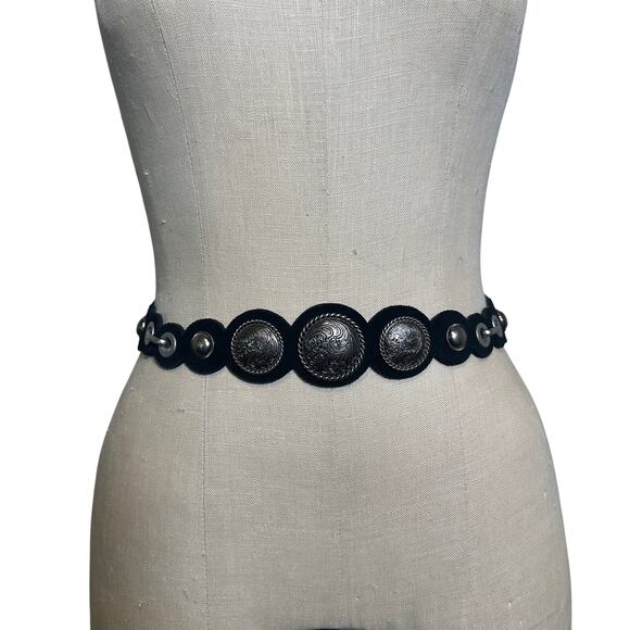 Lucky Brand Suede Western Disc Belt in Black & Silver